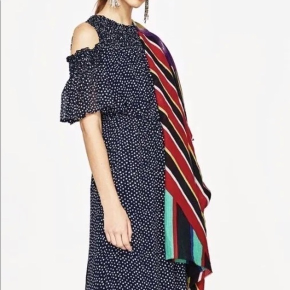 ZARA Sz S JUMPSUIT NAVY/WHITE FLOWING LONG POLKA DOT - Picture 3 of 15